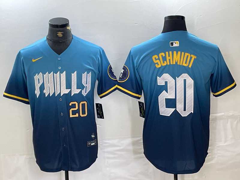 Mens Philadelphia Phillies #20 Mike Schmidt Blue 2024 City Cool Base Jersey->philadelphia phillies->MLB Jersey